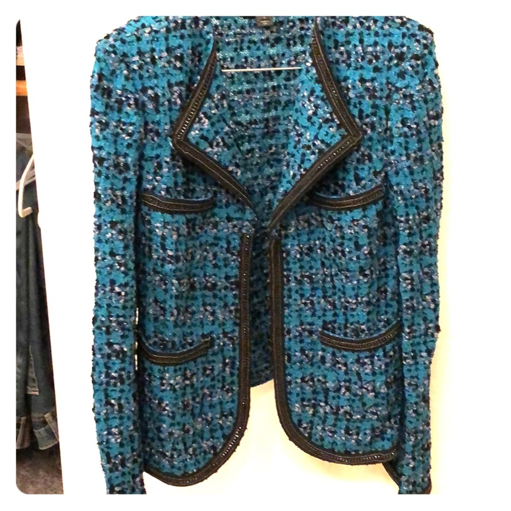 Azure blue, black, silver twill coat